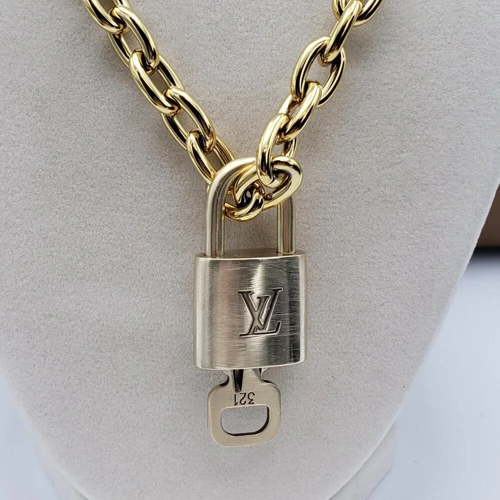 18K Gold-Plated Necklace with Authentic Louis Vuitton Padlock